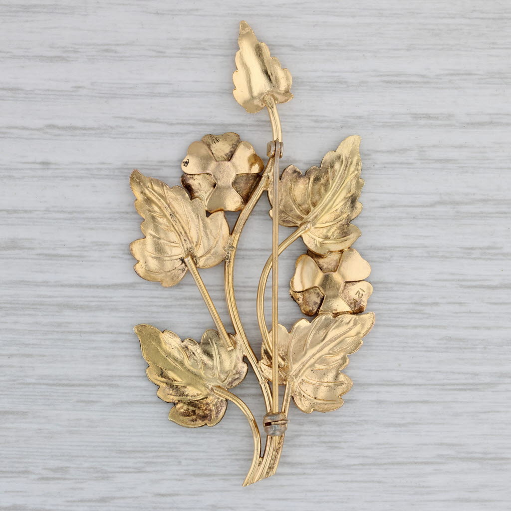 Gray Large Leaf Brooch 12k Yellow Rose Green Gold Statement Brooch