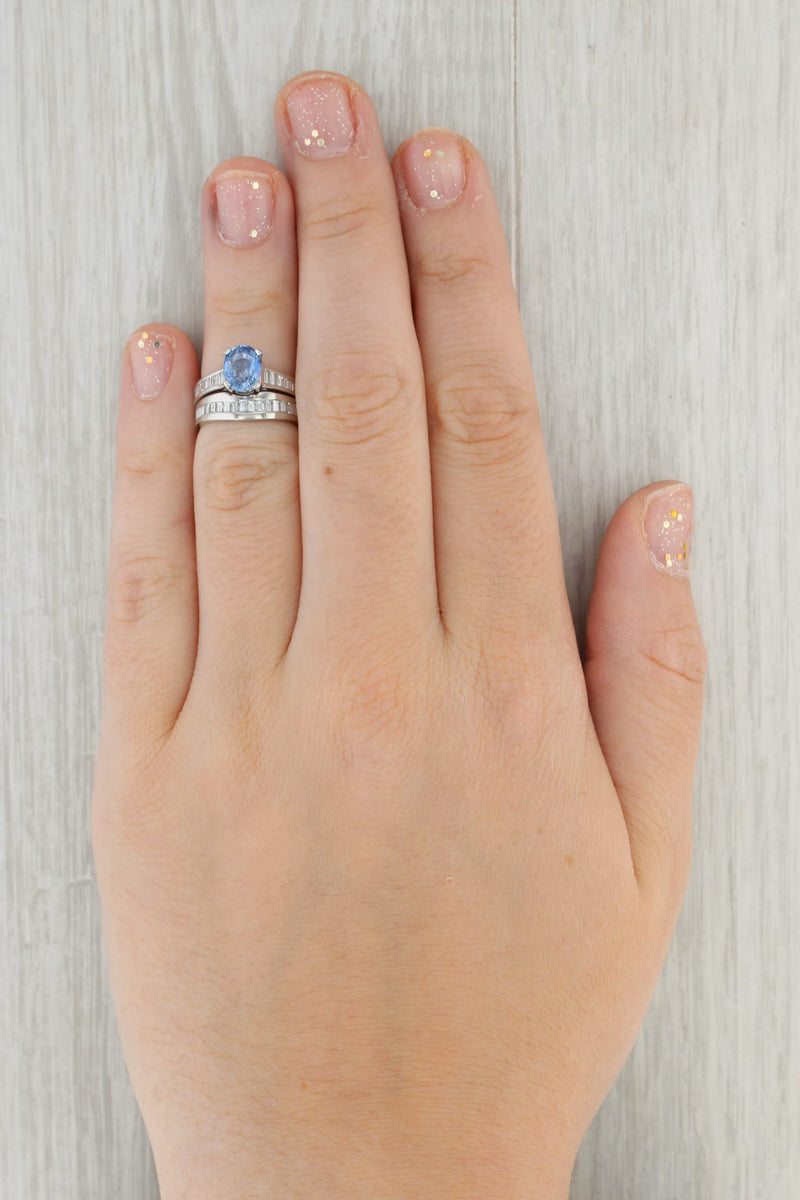 Tan 2.53ctw Blue Sapphire Diamond Engagement Ring Wedding Band Set 950 Platinum