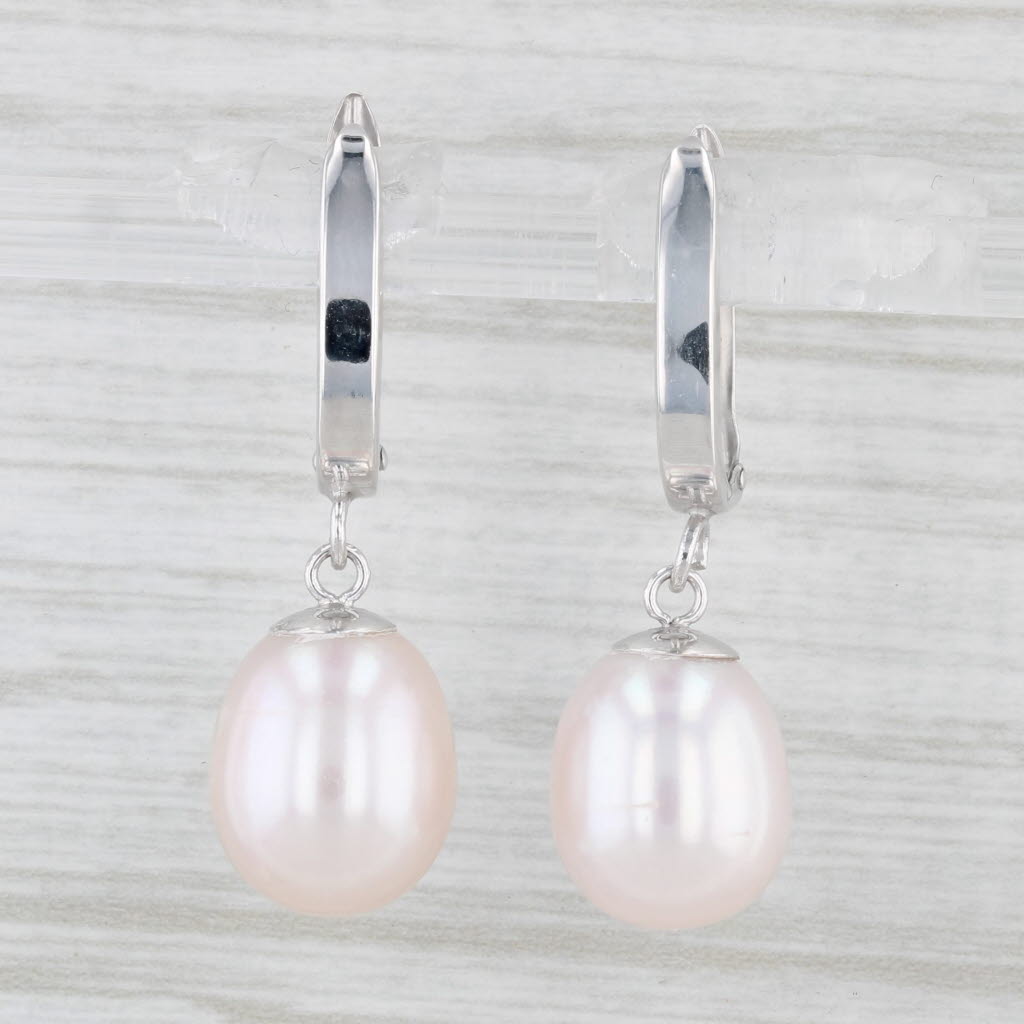 Light Gray Cultured Pearl Drop Earrings 14k White Gold Snap Top Posts