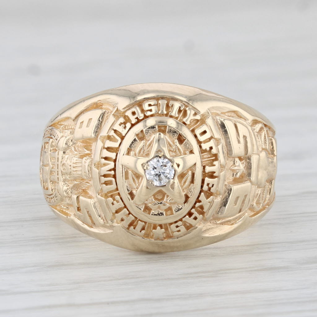 Light Gray University of Texas Diamond Star Class Ring 10k Yellow Gold Size 6.75