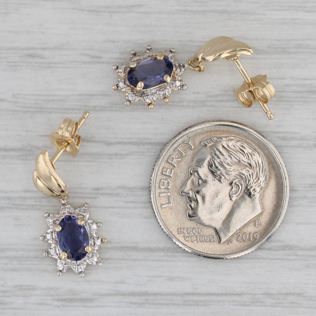 0.59ctw Blue Iolite Diamond Drop Earrings 14k Yellow Gold