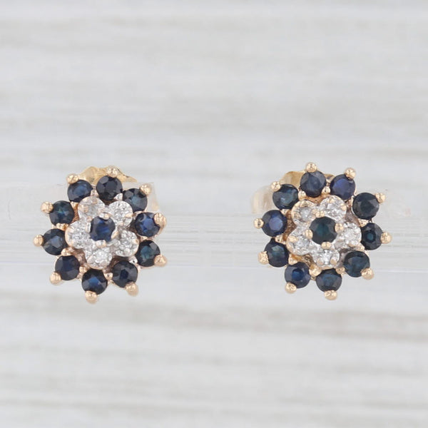 0.42ctw Blue Sapphire Diamond Flower Stud Earrings 10k Yellow Gold