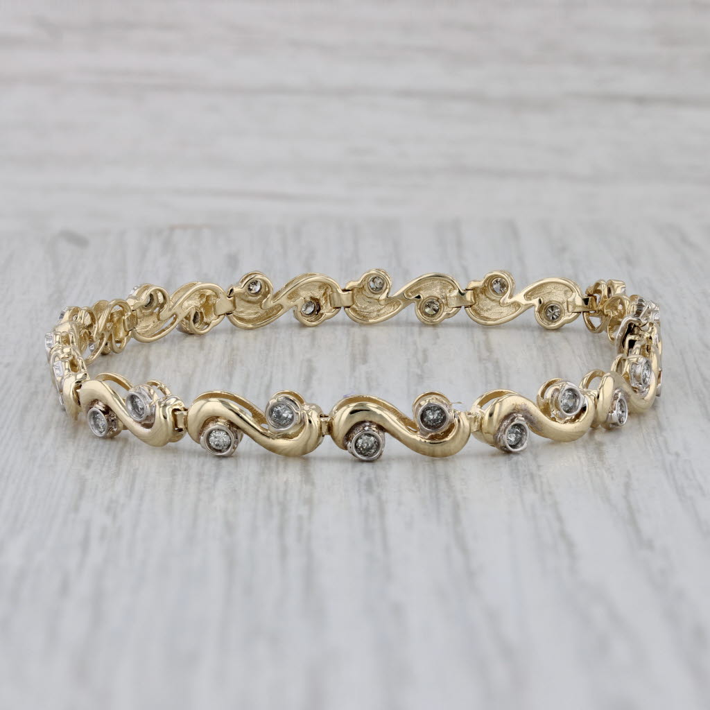 Gray 0.75ctw Diamond Swirl Bracelet 14k Yellow Gold 6.75" 5.4mm