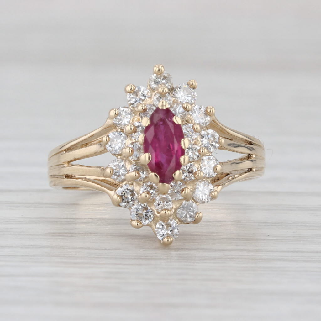 1.10ctw Marquise Ruby Diamond Halo Ring 14k Yellow Gold Size 7.75