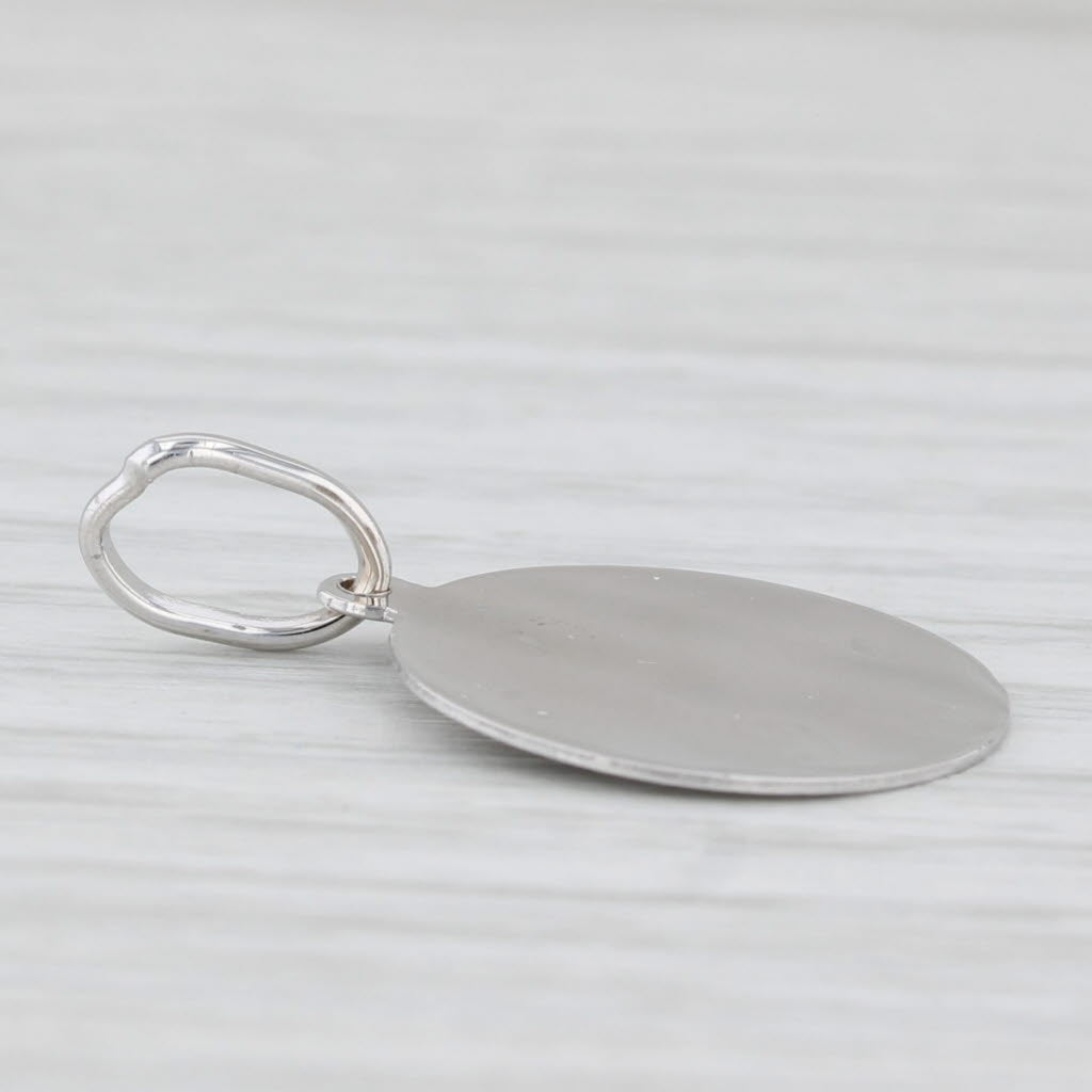 Light Gray Engravable Circle Disc Token Charm 14k White Gold Pendant