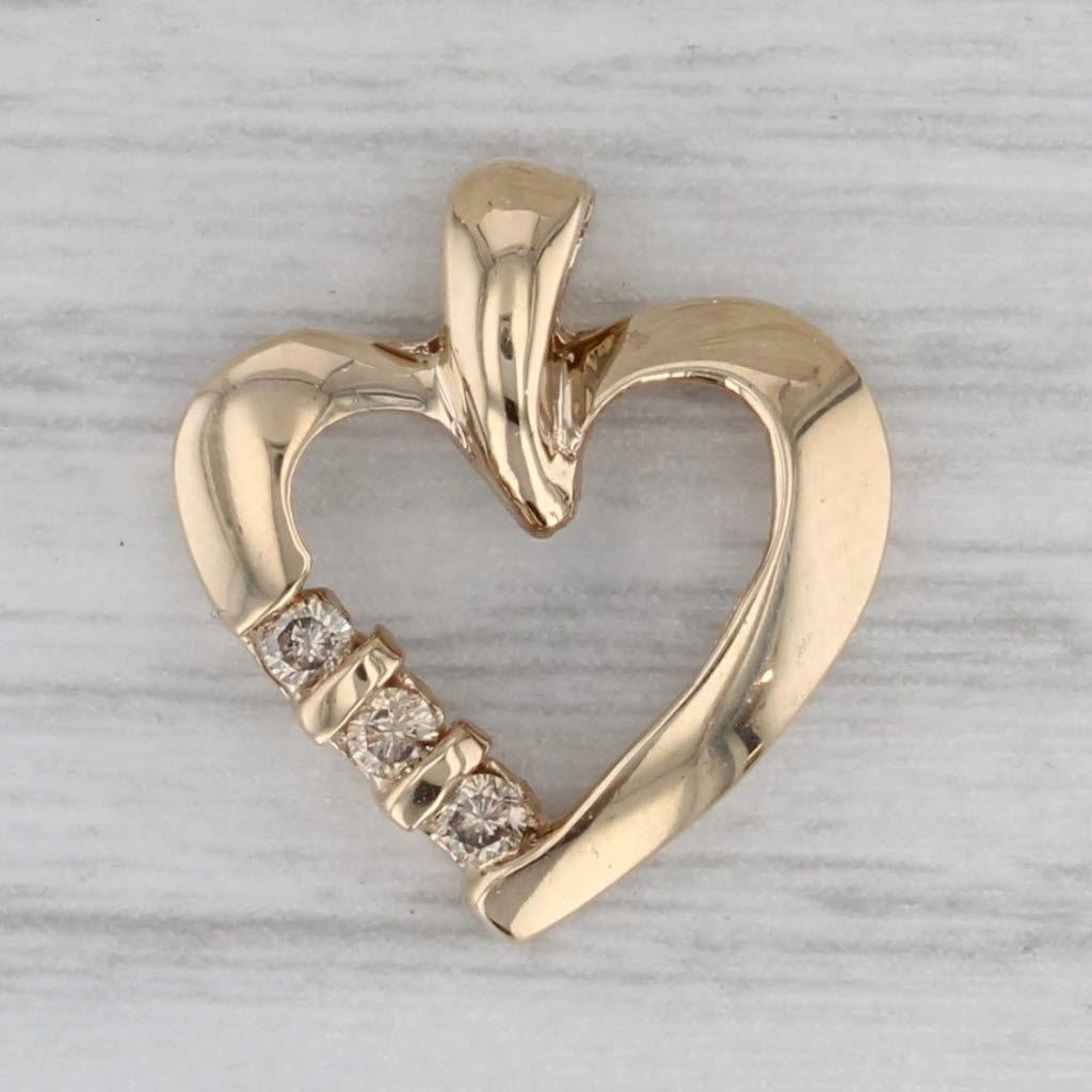 Gray Diamond 3-Stone Open Heart Pedant 10k Yellow Gold