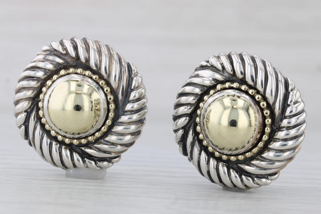 Gray David Yurman Clip On Button Earrings Sterling Silver 14k Gold