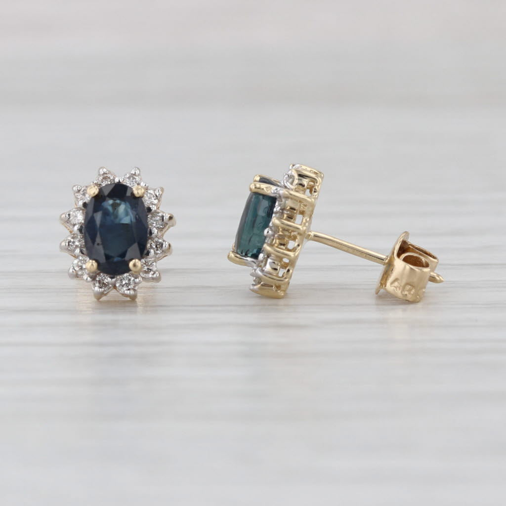 0.98ctw Oval Blue Sapphire Diamond Halo Stud Earrings 14k Yellow Gold Studs