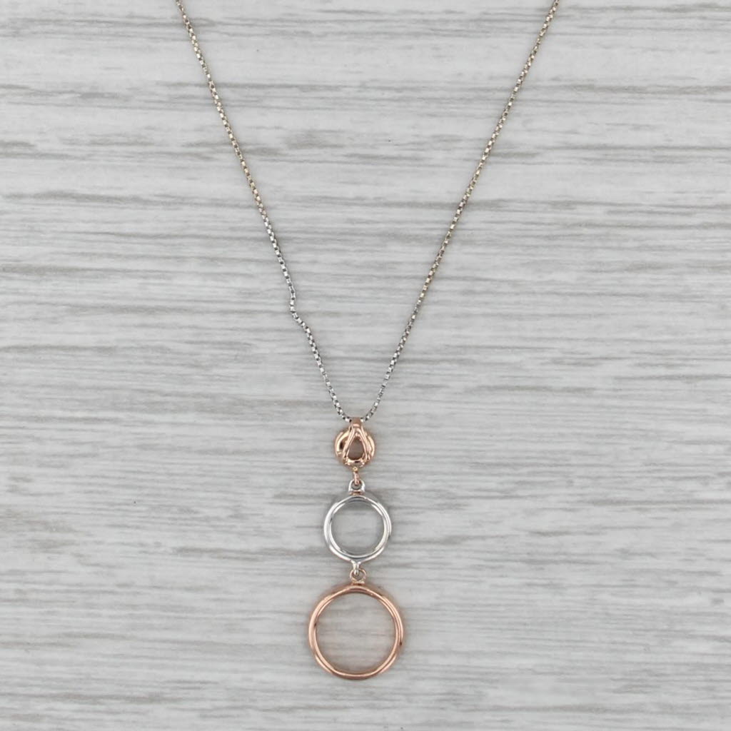 0.11ctw Diamond Graduated 3-Ring Pendant Necklace 14k Tri-tone Gold 22.75"