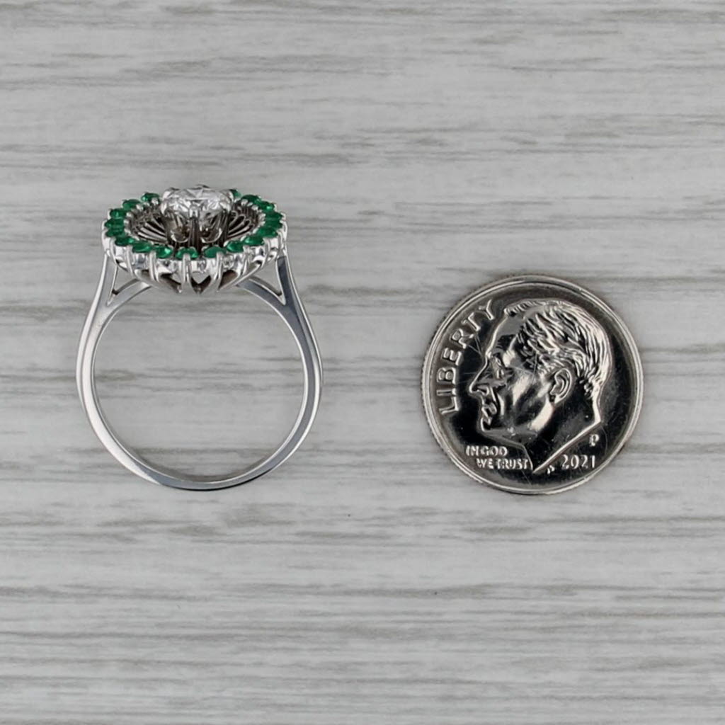 Jabel 0.86ctw Emerald Diamond Halo Engagement Ring 18k White Gold Size 6.25