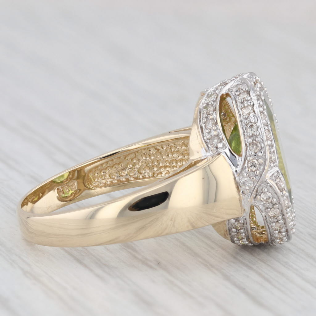 Light Gray 4.90ctw Peridot Diamond Halo Ring 14k Yellow Gold Size 9 Cocktail