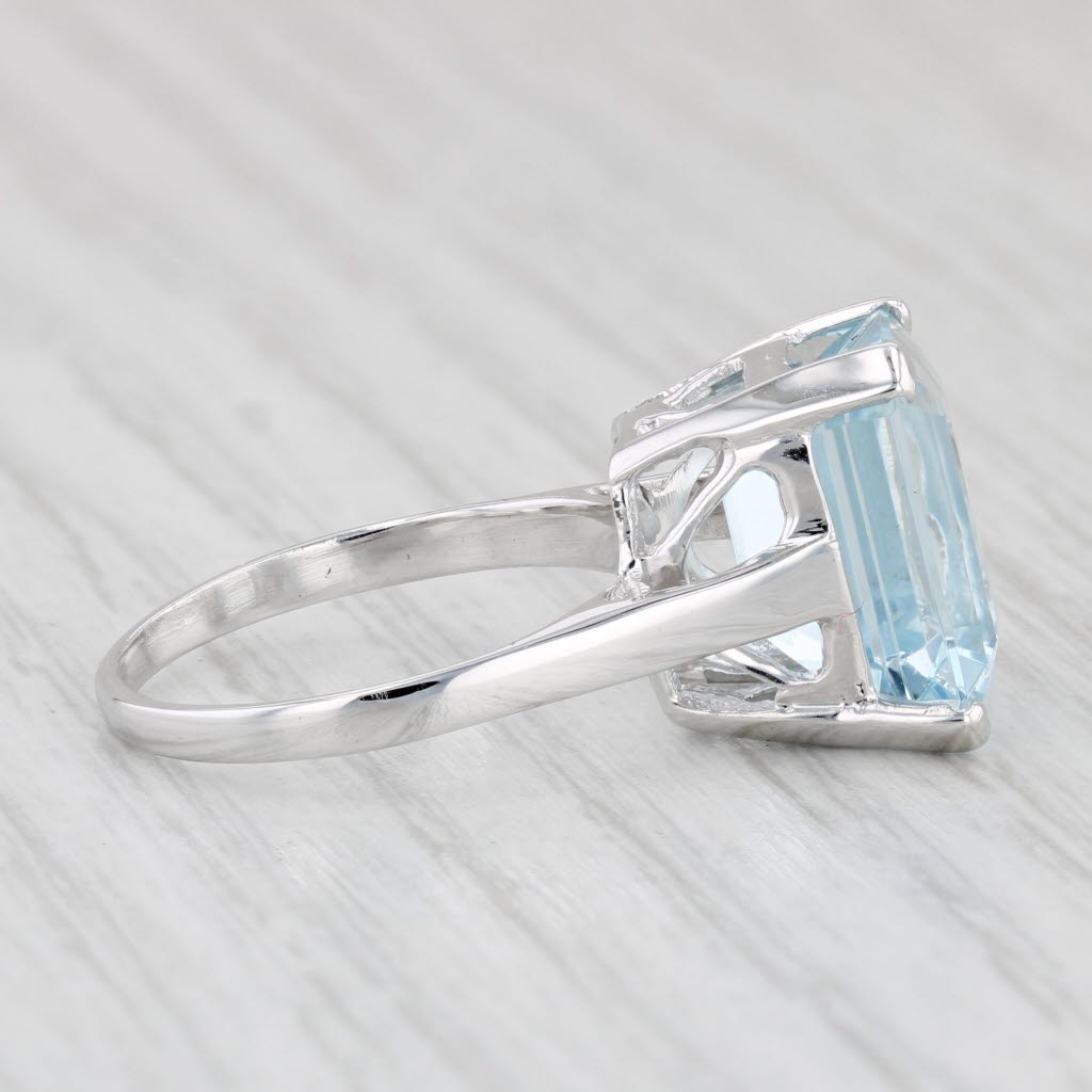 Light Gray 6.26ct Emerald Cut Aquamarine Solitaire Ring 18k White Gold Size 6.25