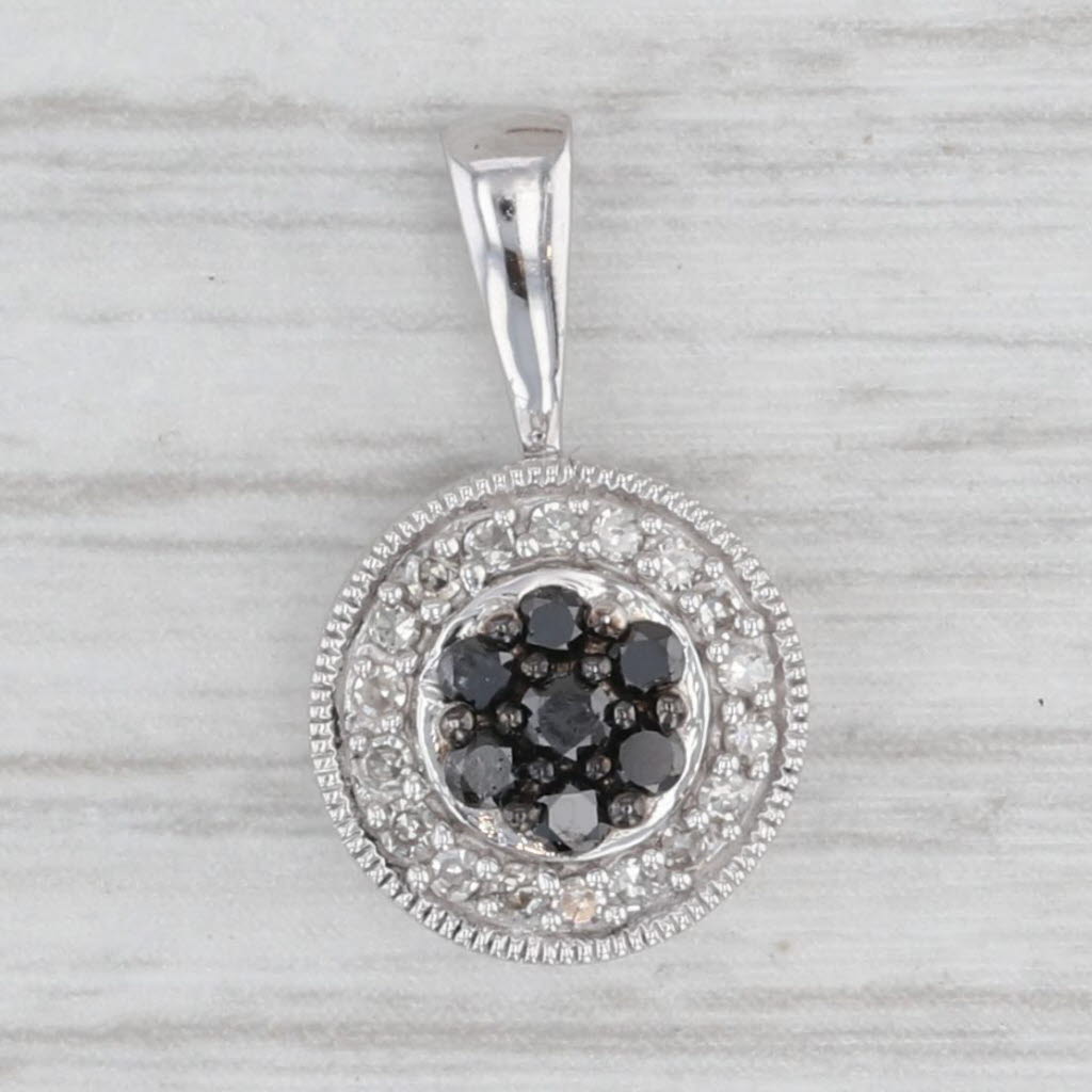 0.23ctw Black White Diamond Halo Pendant 10k White Gold Small Drop