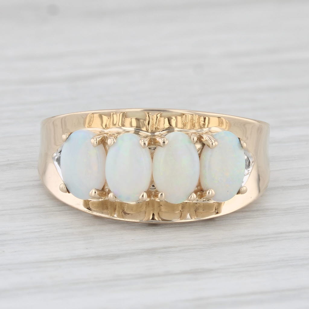 Light Gray 4-Stone Oval Cabochons Opal Ring 14k Yellow Gold Size 7.75