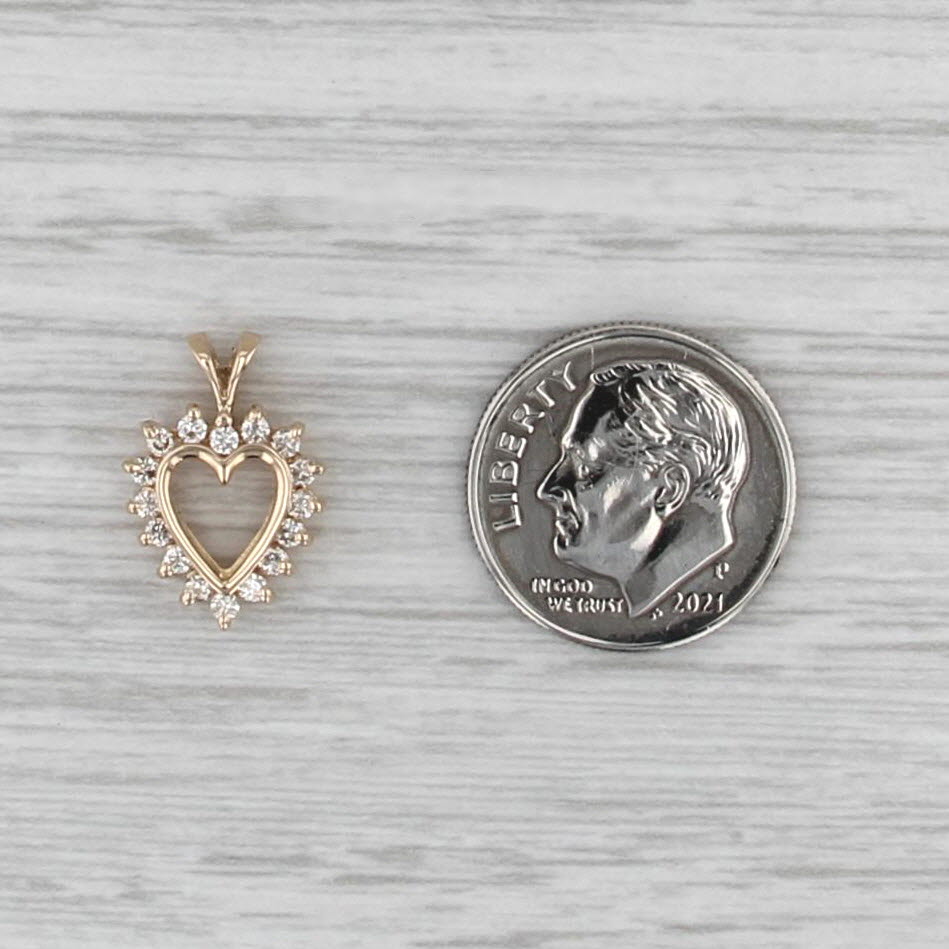 0.19ctw Diamond Open Heart Pendant 14k Yellow Gold Small Drop