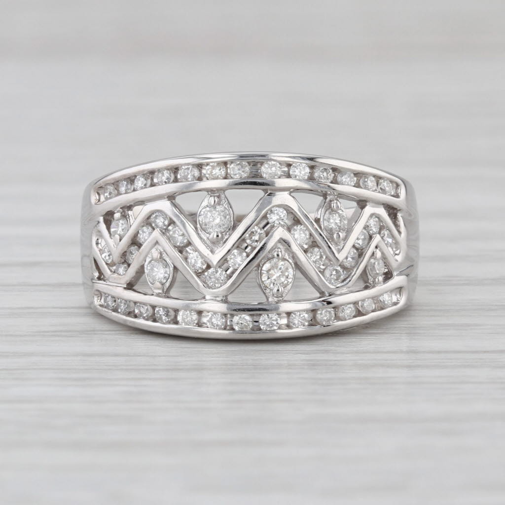0.40ctw Diamond Zig Zag Ring 14k White Gold Ring 6.5 Tapering Band