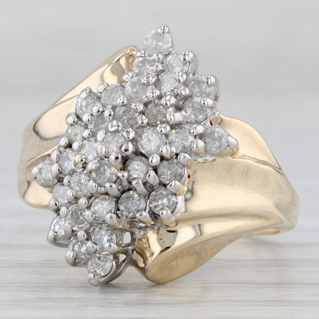 Gray 1ctw Diamond Cluster Ring 10k Yellow Gold Size 8 Bypass Cocktail