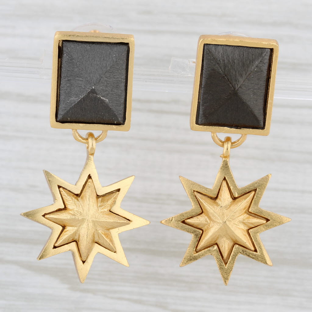 Light Gray New Stephnie Kantis Star Dangle Statement Earrings Brushed 24k Gold Plated