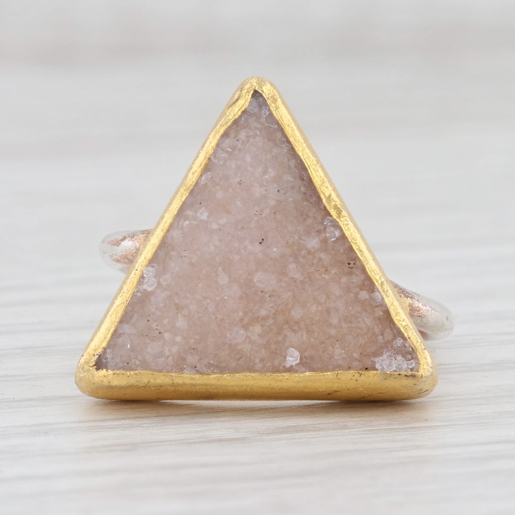 New Nina Wynn Bamboo Trio Sand Druzy Quartz Ring Sterling Silver 22k Vermeil