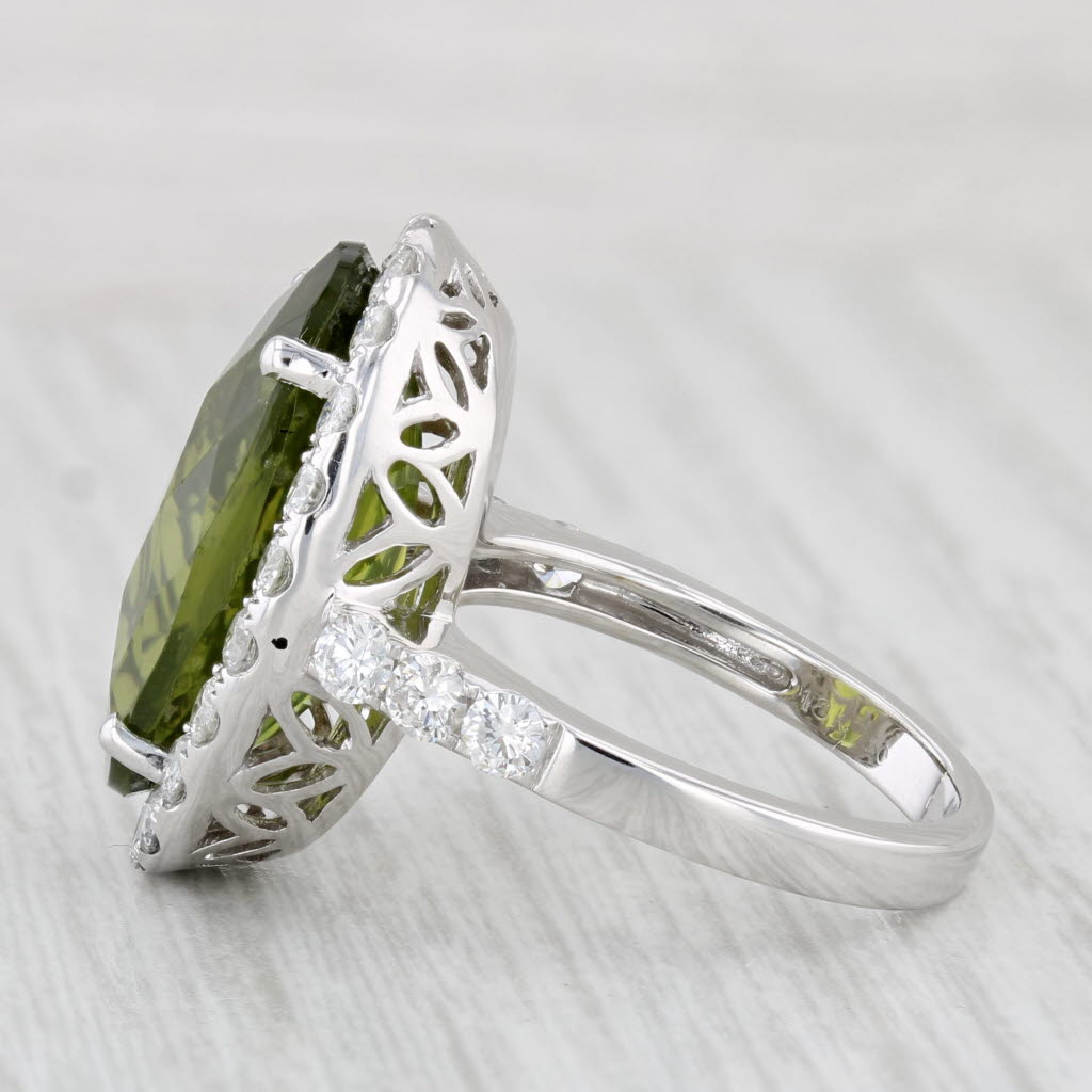 Light Gray 12.10ctw Peridot Diamond Halo Ring 18k White Gold Size 7 M Christoff