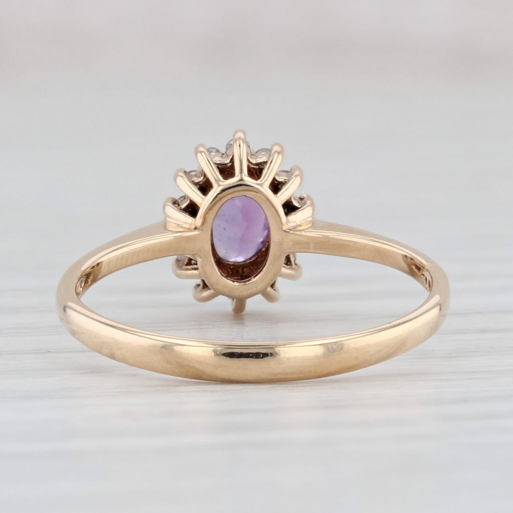 Light Gray 0.53ctw Oval Amethyst Diamond Halo Ring 14k Yellow Gold Size 7.25