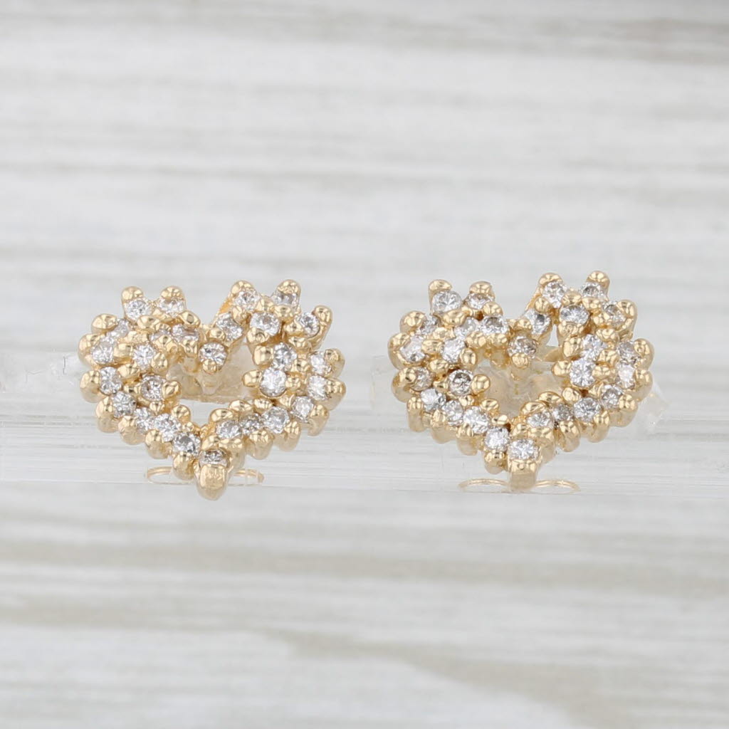 Light Gray 0.37ctw Diamond Cluster Open Heart Stud Earrings 14k Yellow Gold