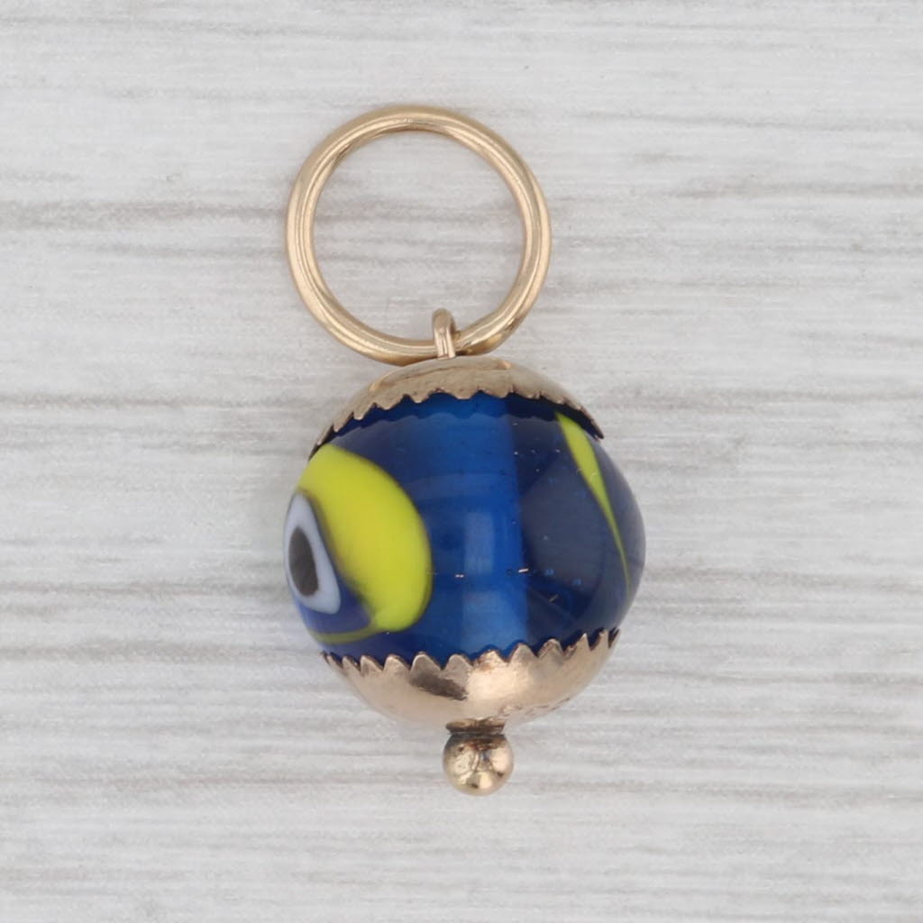 Light Gray Vintage Glass All Seeing Eye Pendant 9k Yellow Gold Sphere Bead Charm