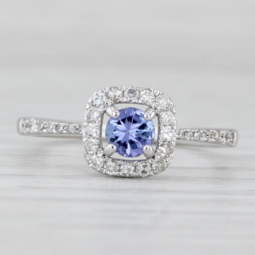 Light Gray 0.55ctw Tanzanite Diamond Halo Ring 9k White Gold Size 7.5 Engagement