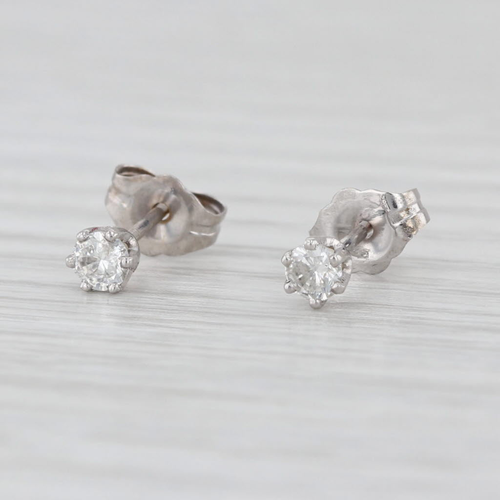 0.18ctw Round Briliant Diamond Solitaire Stud Earrings 10k White Gold Studs