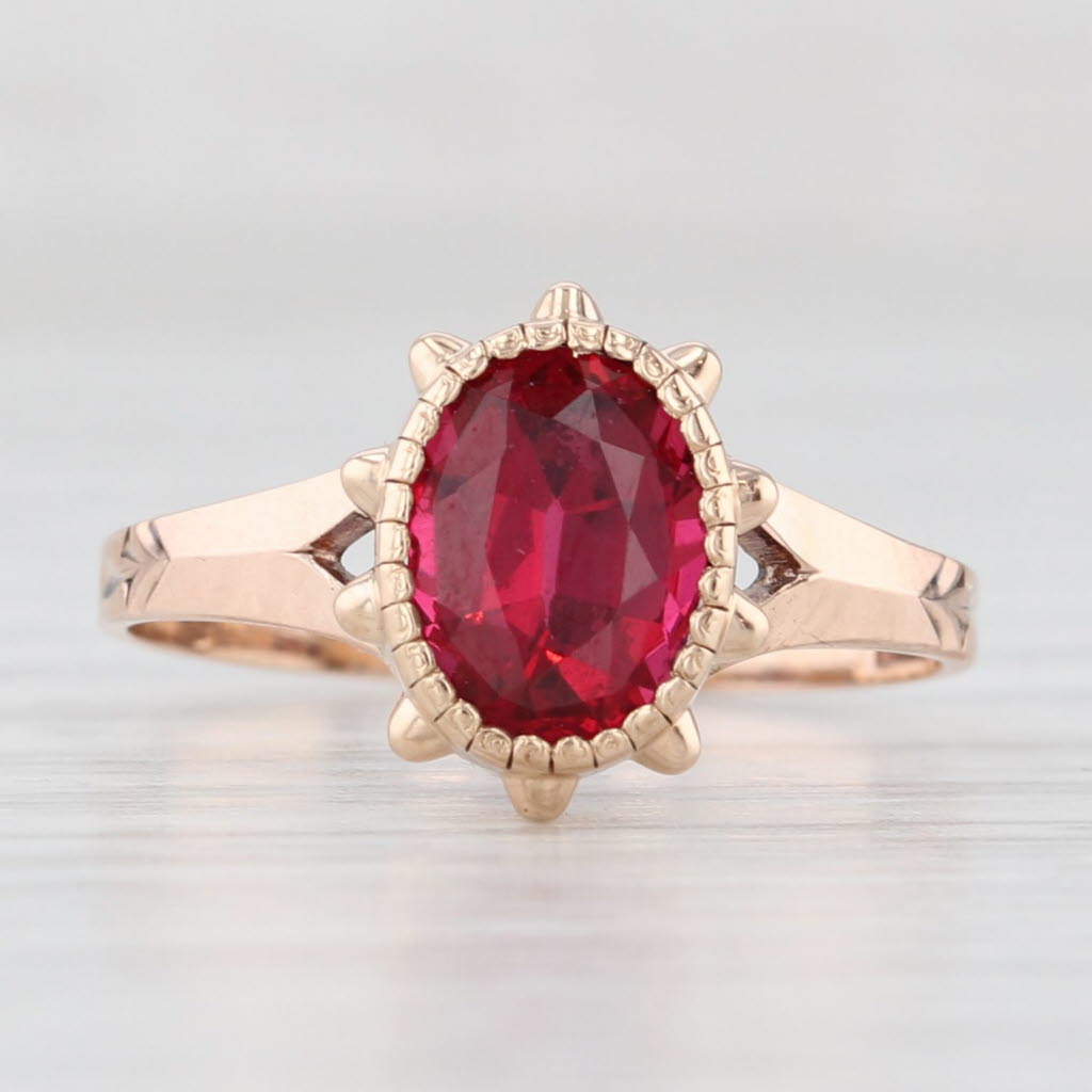 Light Gray Vintage Oval Garnet Doublet Solitaire Ring 9k Rose Gold Size 6.5