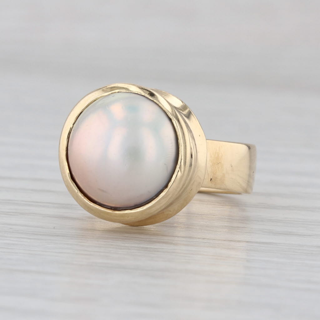Mabe Pearl Solitaire Ring 18k Yellow Gold Size 6
