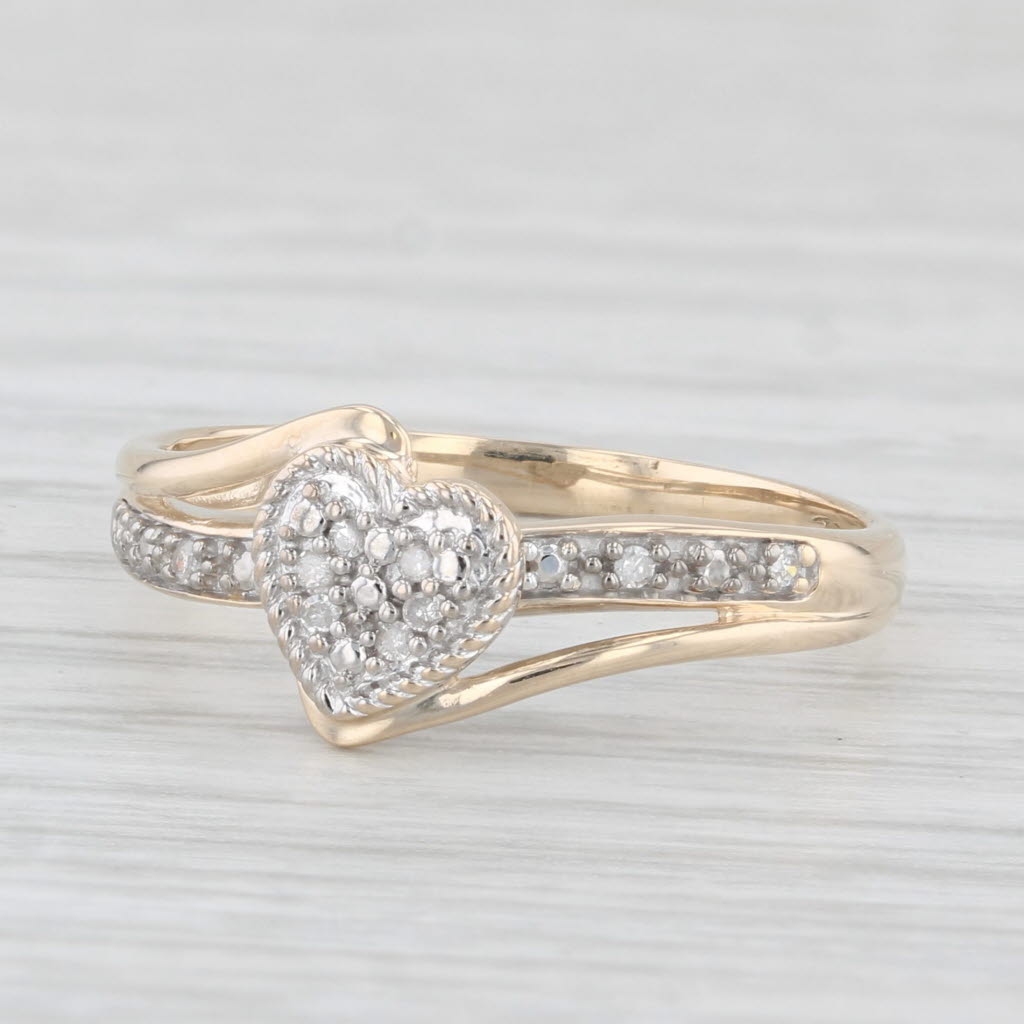 Light Gray Diamond Heart Bypass Ring 10k Yellow Gold Size 7