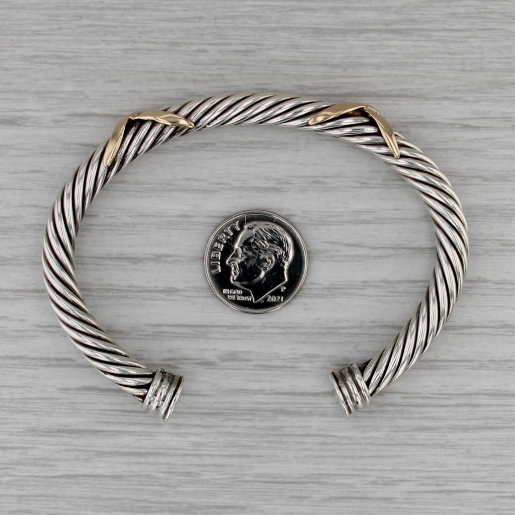 Cable Twsit X Cuff Bracelet Sterling Silver 14k Gold 7.5"