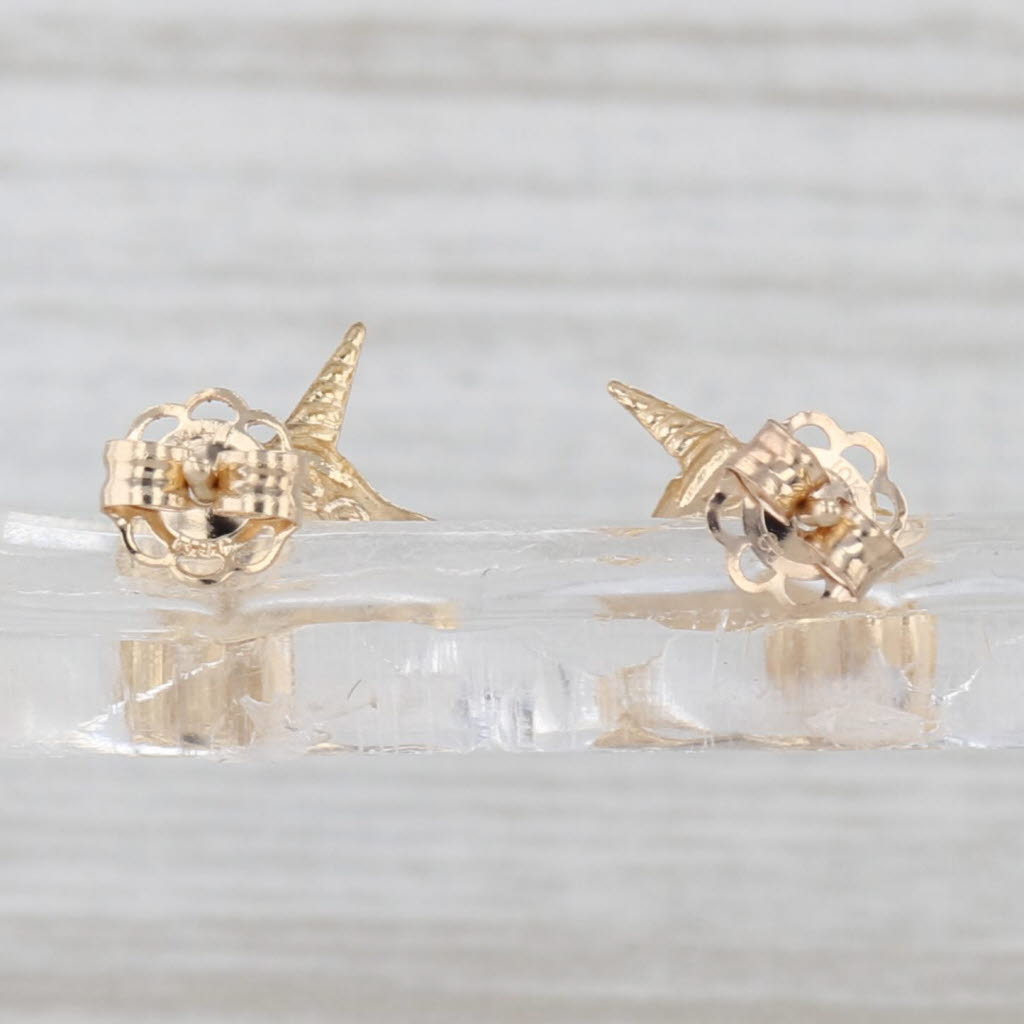 Unicorn Stud Earrings 14k Yellow Gold Studs Child's Small Lightweight Whimsical