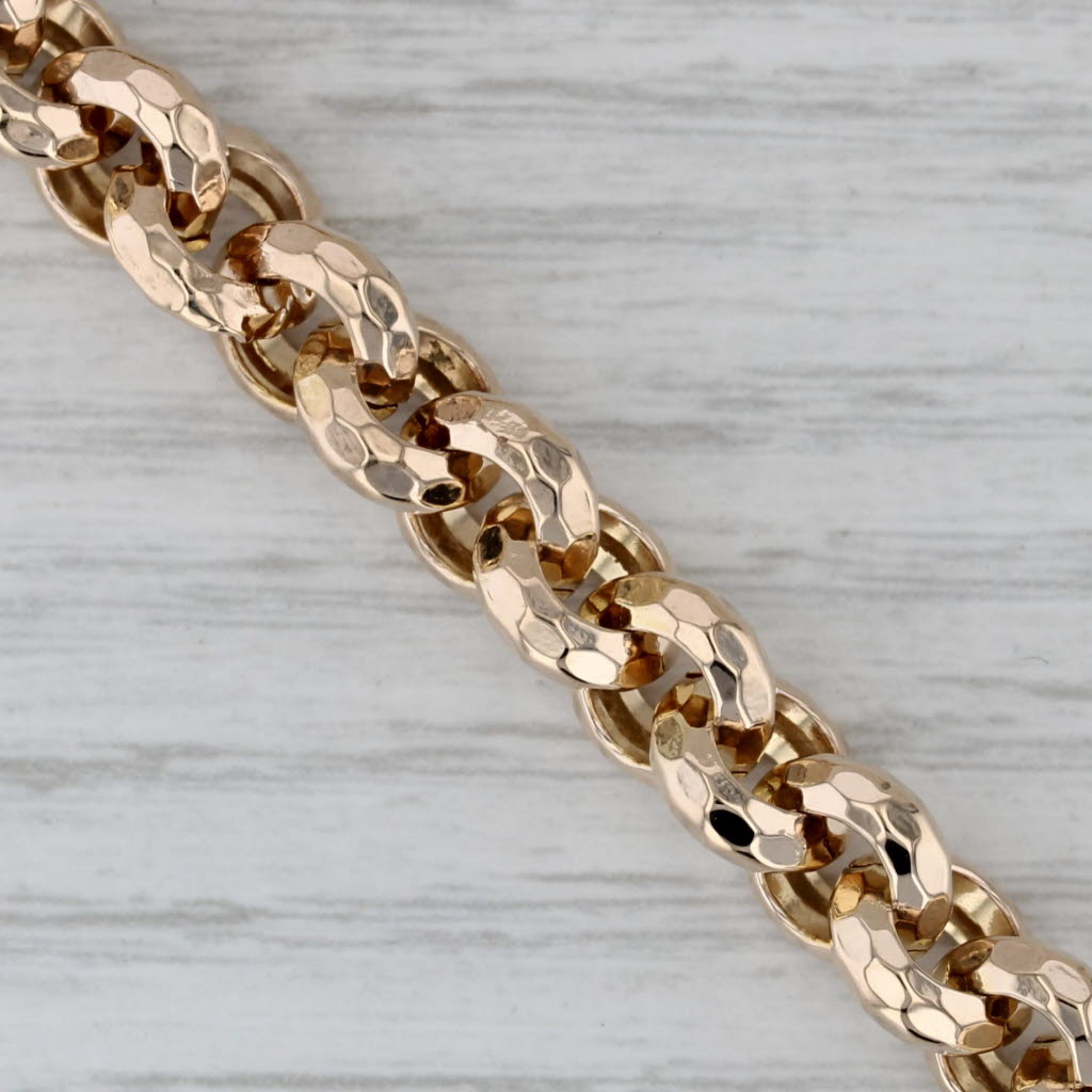 Gray Hammered Cable Chain Bracelet 14k Yellow Gold 6.5" 8.4mm