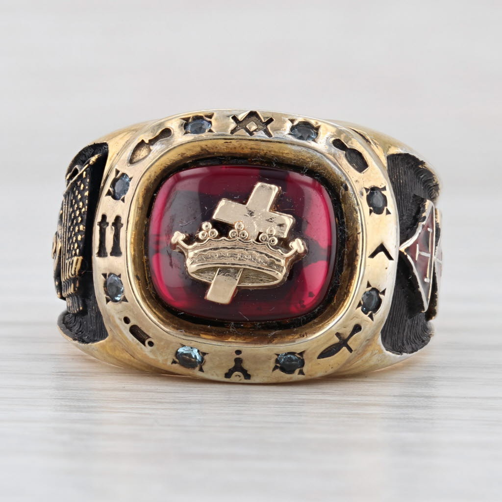 Knights Templar Signet Ring Sterling Silver Masonic Blue Lodge Triple Tau Trowle