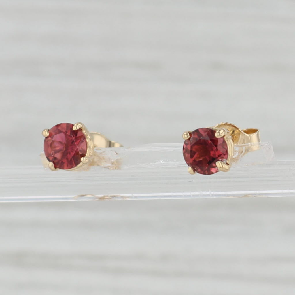 Light Gray 1.04ctw Round Pink Tourmaline Stud Earrings 14k Yellow Gold Solitaire Studs