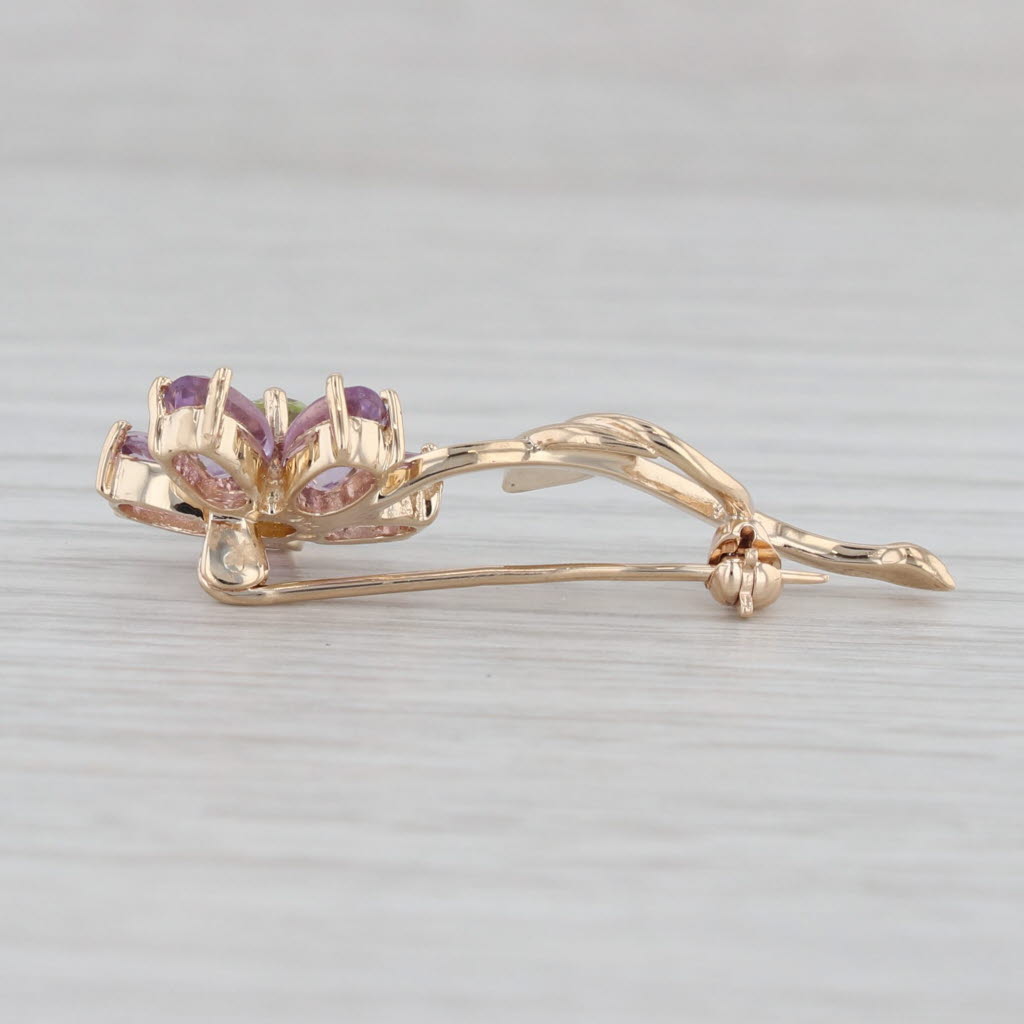 Gray 2.55ctw Amethyst Peridot Flower Brooch 10k Yellow Gold Floral Pin