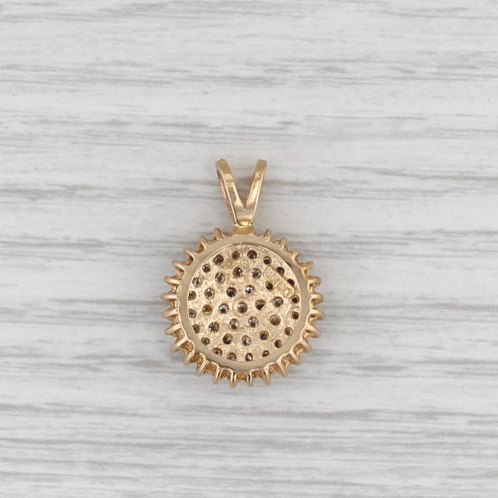 Pave Diamond Cluster Pendant 10k Yellow Gold Circle Drop