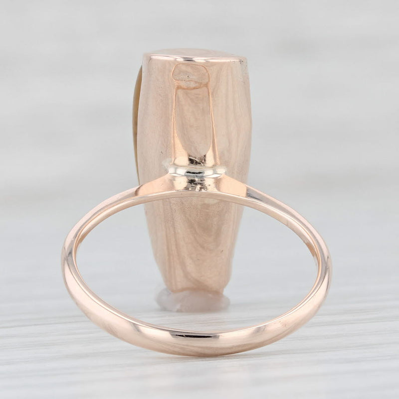 Light Gray Vintage Handmade Tigers Eye Ring 8k Rose Gold Size 8.25 Freeform Cabochon