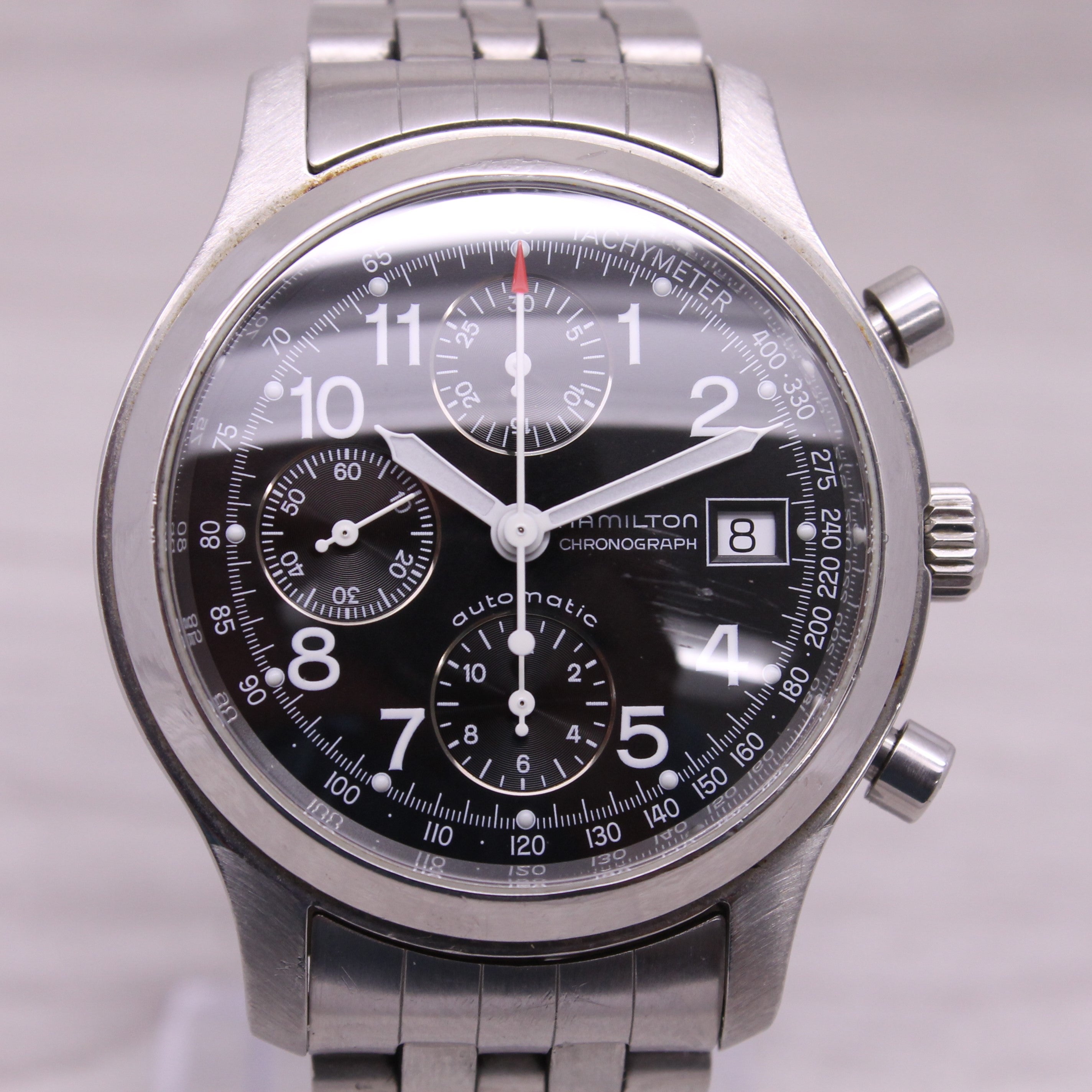 Gray Hamilton 40mm Stainless Steel Mens Automatic Chronograph Watch w/ Bracelet 3828