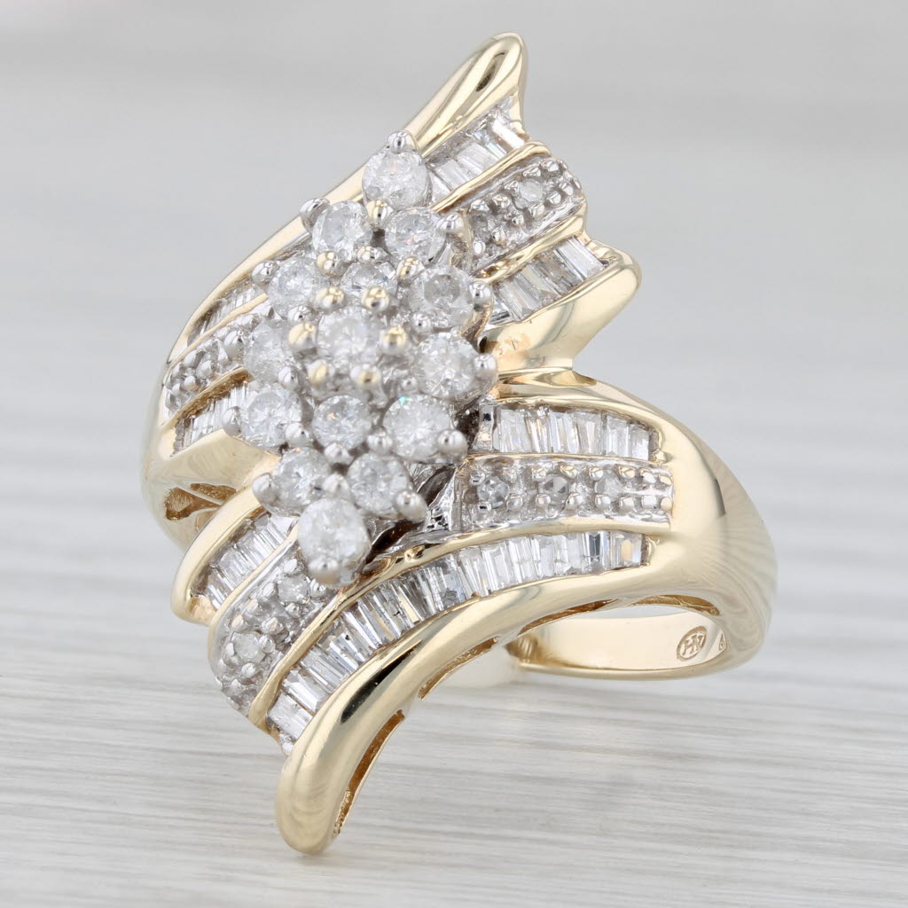 Light Gray 1.08ctw Diamond Cluster Bypass Ring 10k Yellow Gold Size 7.25 Cocktail