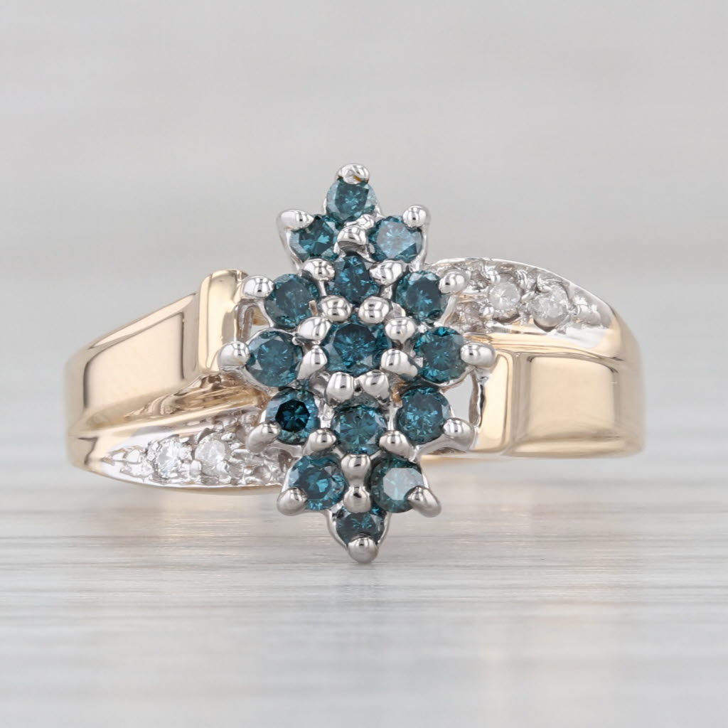 0.43ctw Blue White Diamond Cluster Ring 14k Yellow Gold Size 7