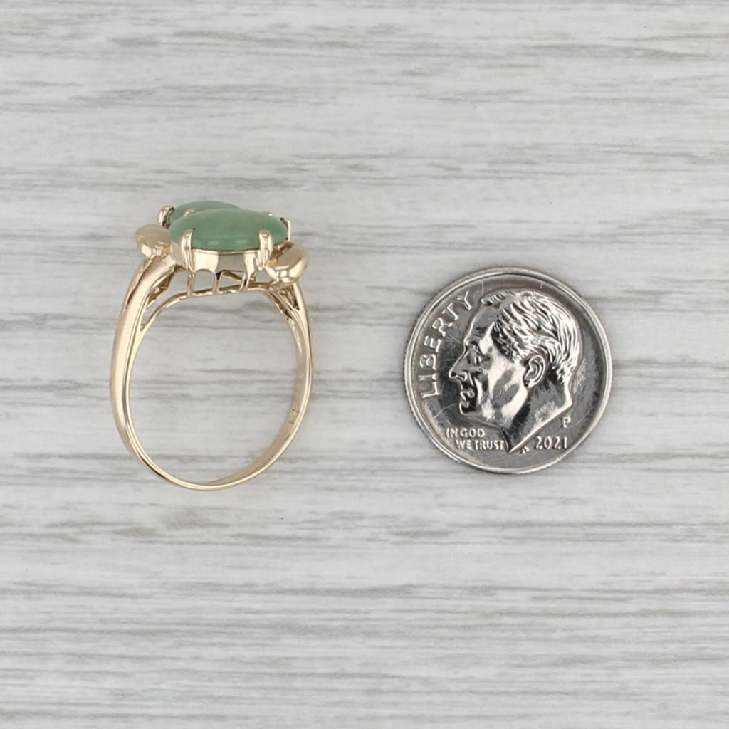 Green Jadeite Jade Bypass Ring 14k Yellow Gold Size 7