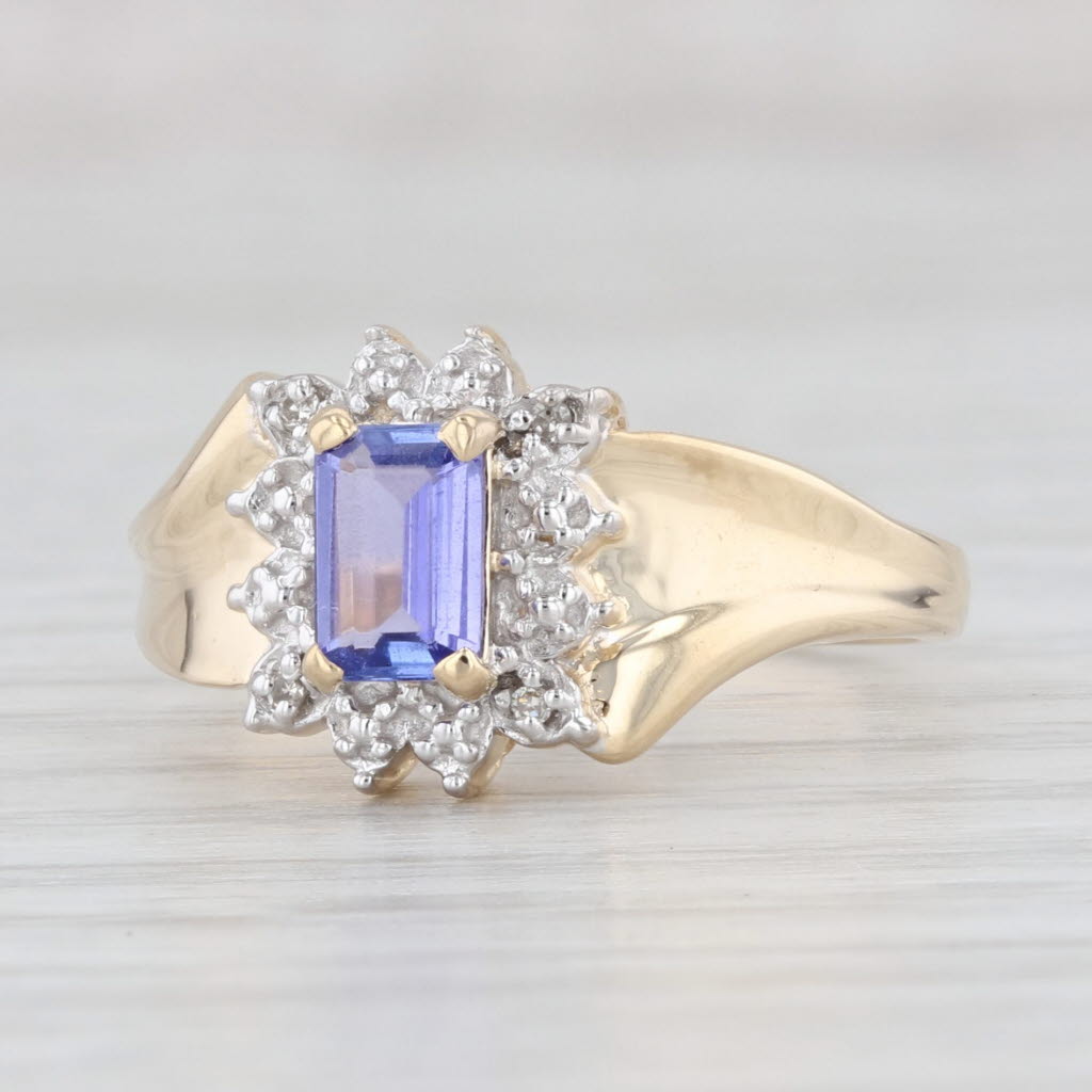 Light Gray 0.60ct Tanzanite Diamond Halo Ring 14k Yellow Gold Size 7