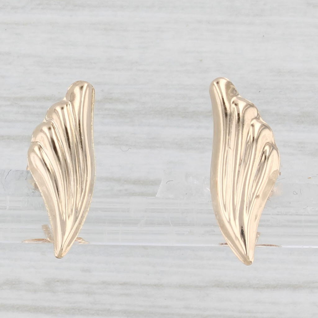 Light Gray Beveled Wing Stud Earrings 10k Yellow Gold Small Light Weight