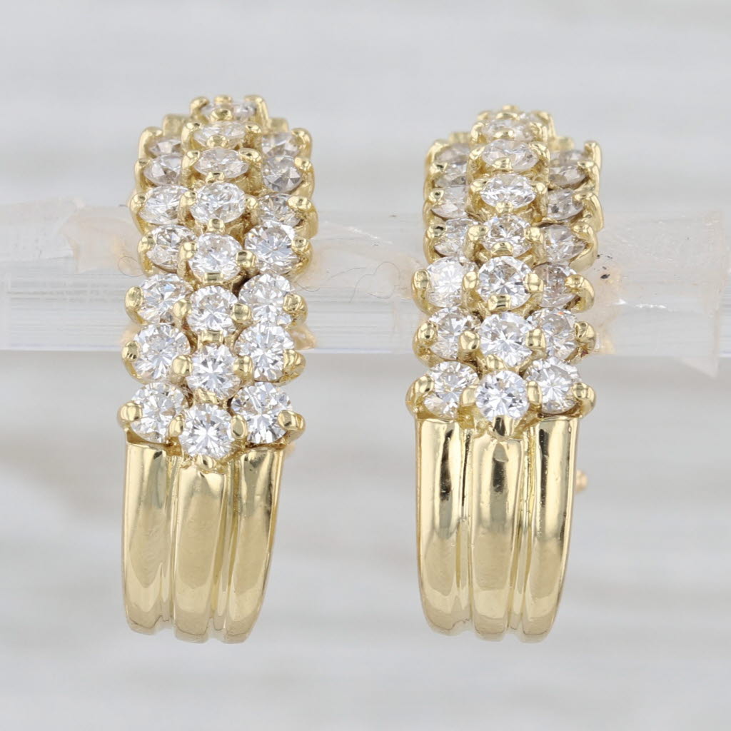 1.64ctw Diamond Cluster J-Hook Earrings 18k Yellow Gold Drops Omega Backs