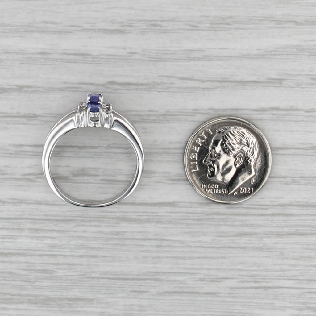 0.62ctw Tanzanite 3-Stone Diamond Ring 14k White Gold Size 6.5