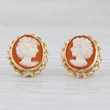Figural Carved Shell Cameo Stud Earrings 18k Yellow Gold