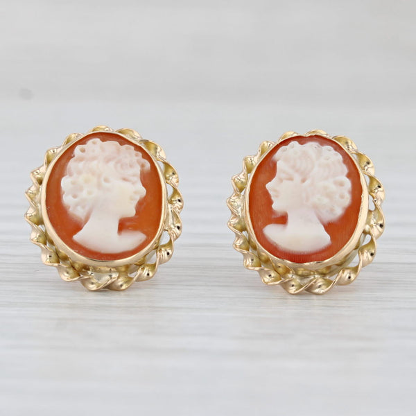 Figural Carved Shell Cameo Stud Earrings 18k Yellow Gold